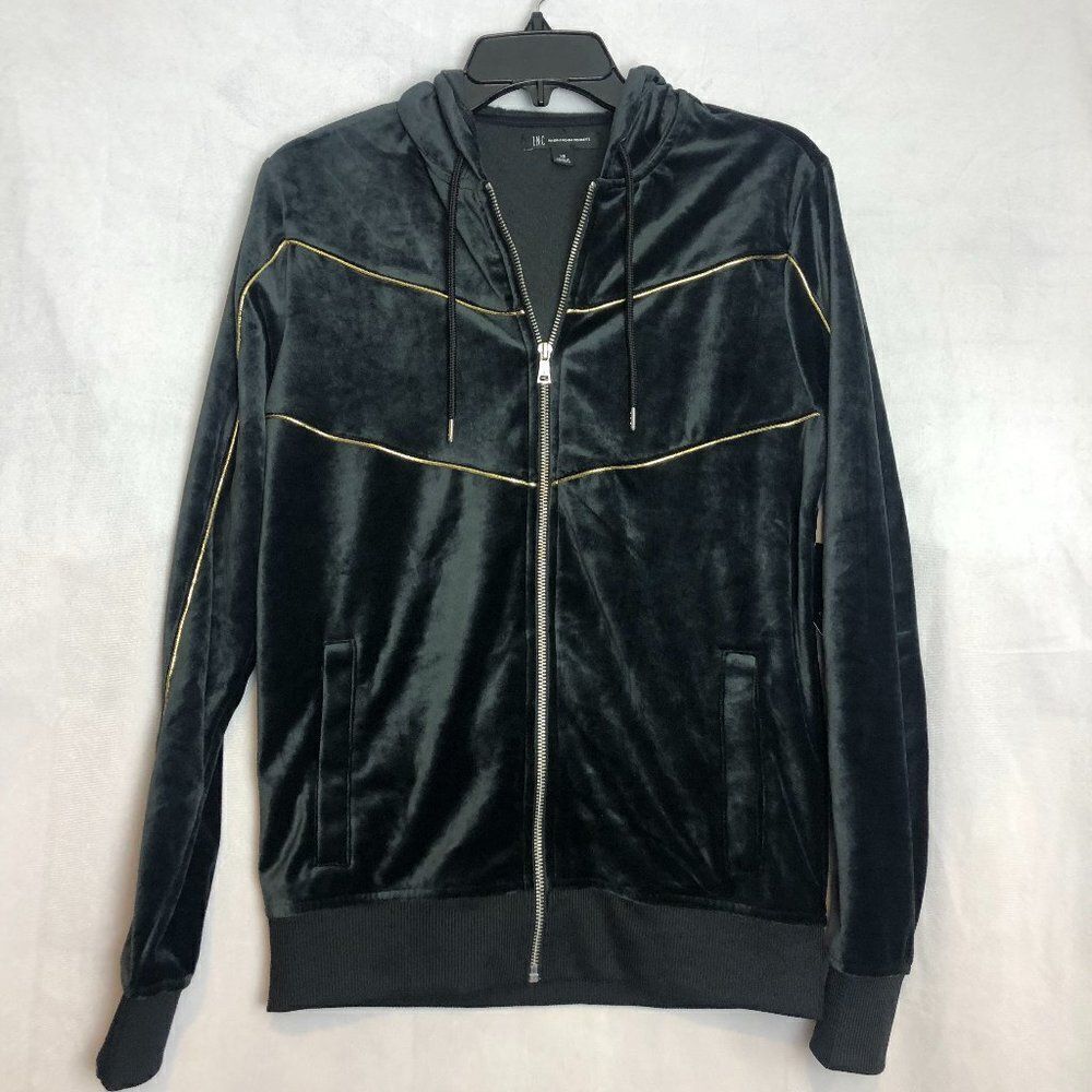 INC Mens Full-Zip Skip Contrast-Trim Hooded Jacket Black size XS.           RB1